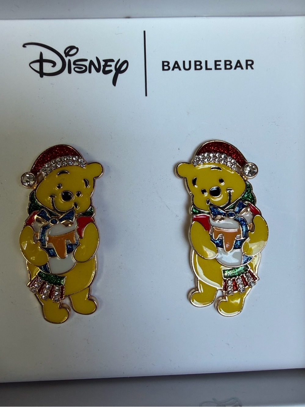 Disney BaubleBar Winnie the Pooh Yellow Holiday Stud Earrings NIB